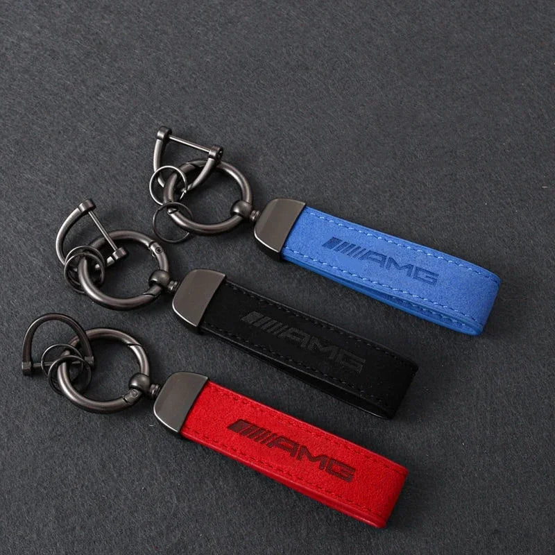 Mercedes Benz W203 W204 W205 W209 W210 W211 W212 W176 W166 W163 W221 Red suede leather metal car keychain ring frame accessories