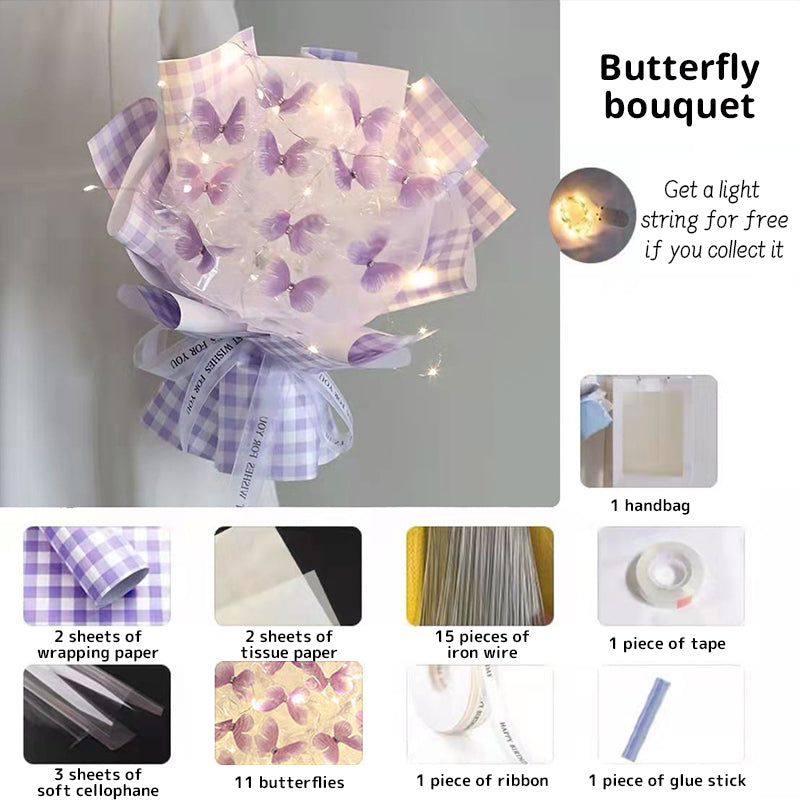 New DIY Butterfly Bouquets Handmade Butterfly Flower Material Package Bouquet with Light String Wedding Decor Gift for Girlfrien