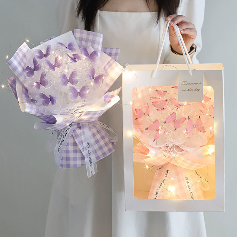 New DIY Butterfly Bouquets Handmade Butterfly Flower Material Package Bouquet with Light String Wedding Decor Gift for Girlfrien