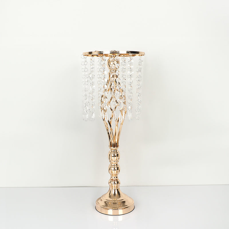 Wrought Iron Metal Flower Stand with Crystal Acrylic Beads Hanging Flower Arrangement, Gold-Plated Decoration for Wedding Tables