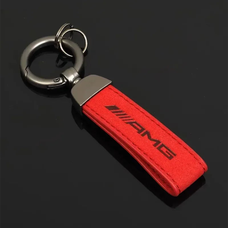 Mercedes Benz W203 W204 W205 W209 W210 W211 W212 W176 W166 W163 W221 Red suede leather metal car keychain ring frame accessories