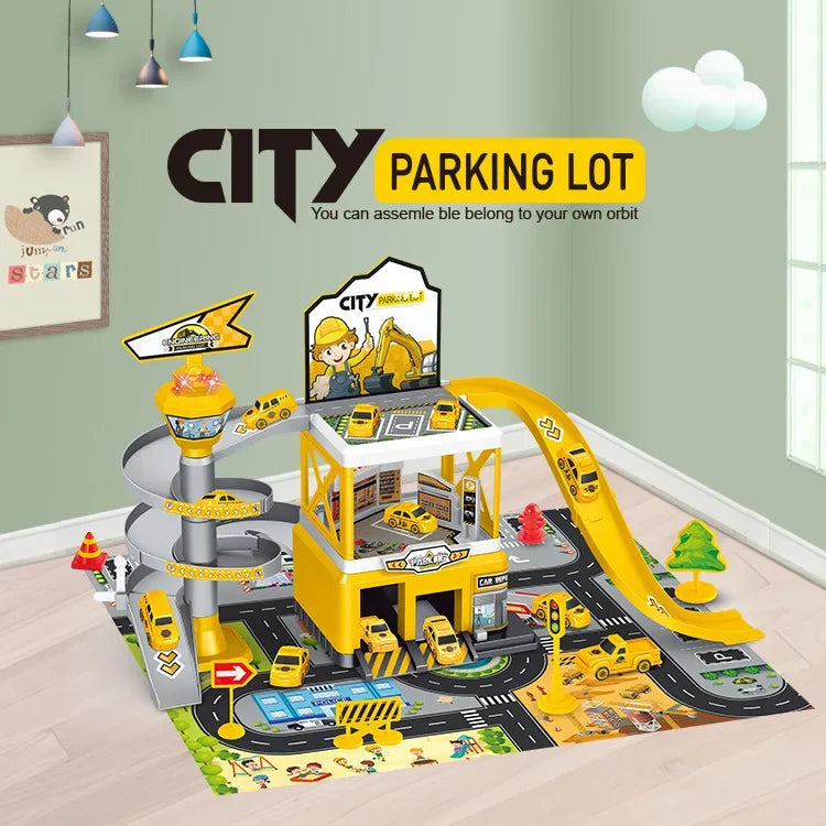 Garage Racing Track Sliding Car Parking Lot Toys Multi-Storey Car Parking Fire Police Engineering Mini Vehicle Toy for Boys Gift