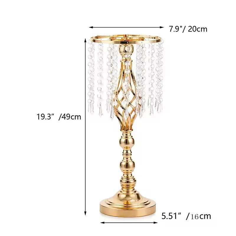 Wrought Iron Metal Flower Stand with Crystal Acrylic Beads Hanging Flower Arrangement, Gold-Plated Decoration for Wedding Tables