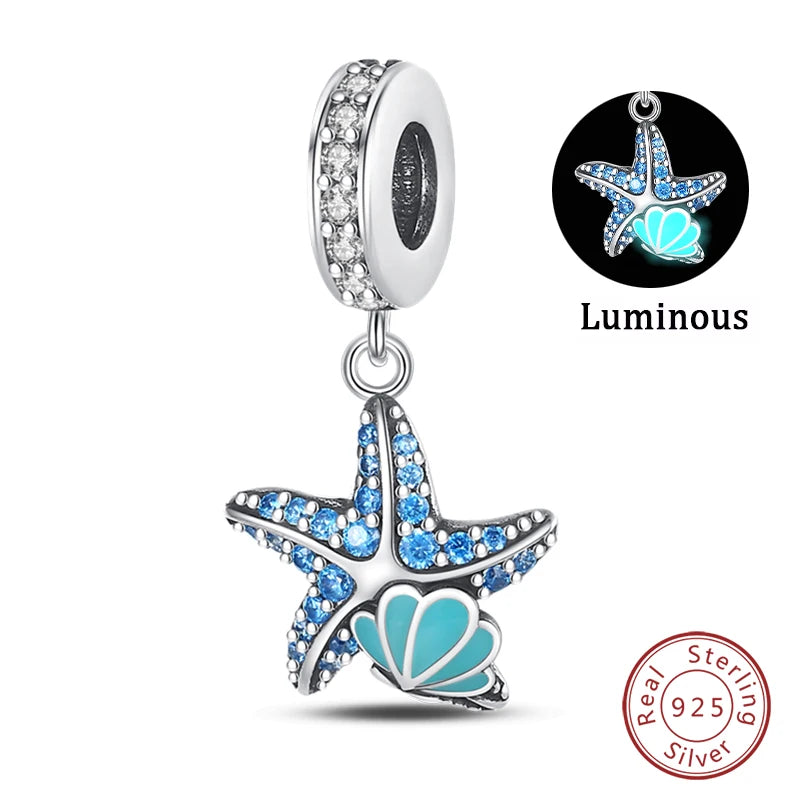 Fit Qikaola 925 Original Bracelets Blue Zircon Owl Luminous Sea Turtle Octopus 925 Silver Charms Beads DIY Birthday Jewelry Gift