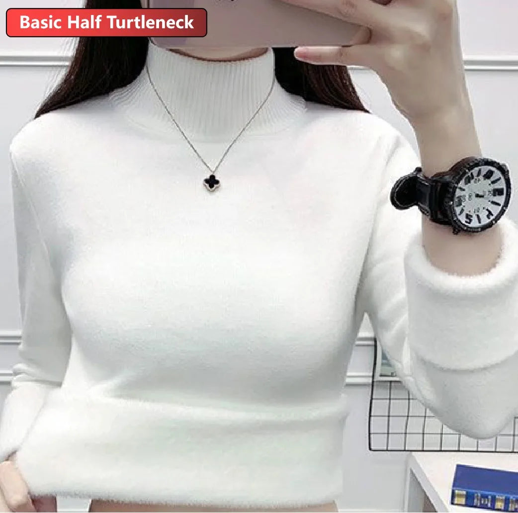 Turtleneck Winter Sweater Women Elegant Thicken Velvet Lined Warm Sueter Knitted Pullover Slim Tops Jersey Knitwear Jumper New