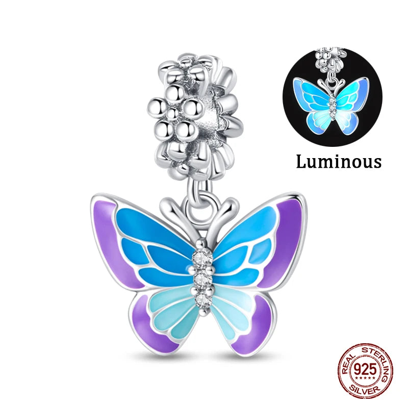 Fit Qikaola 925 Original Bracelets Blue Zircon Owl Luminous Sea Turtle Octopus 925 Silver Charms Beads DIY Birthday Jewelry Gift