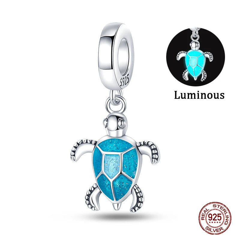 Fit Qikaola 925 Original Bracelets Blue Zircon Owl Luminous Sea Turtle Octopus 925 Silver Charms Beads DIY Birthday Jewelry Gift