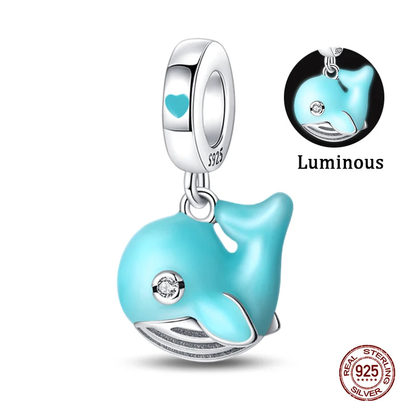 Fit Qikaola 925 Original Bracelets Blue Zircon Owl Luminous Sea Turtle Octopus 925 Silver Charms Beads DIY Birthday Jewelry Gift