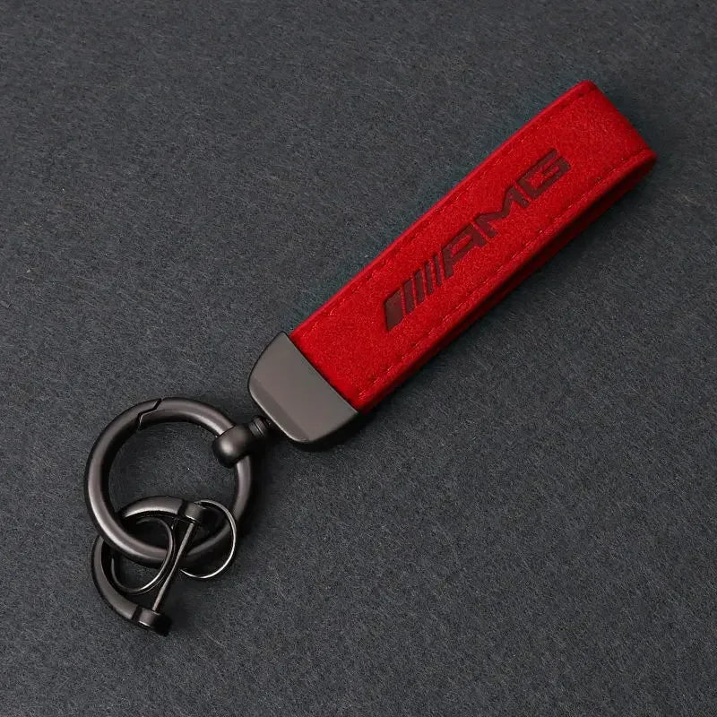 Mercedes Benz W203 W204 W205 W209 W210 W211 W212 W176 W166 W163 W221 Red suede leather metal car keychain ring frame accessories